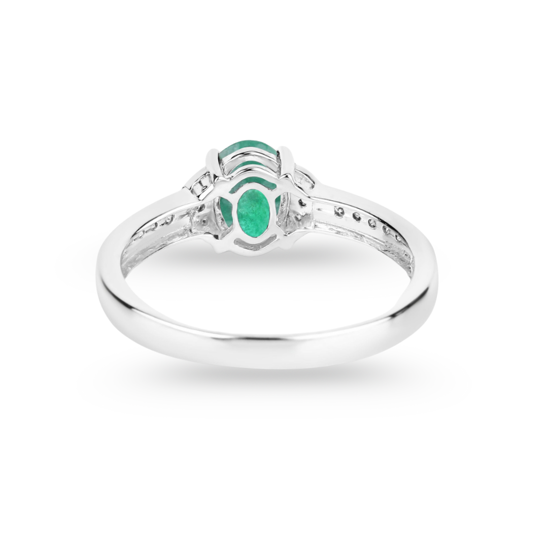 Genuine 10K Zambian Emerald Diamond Bridge Ring