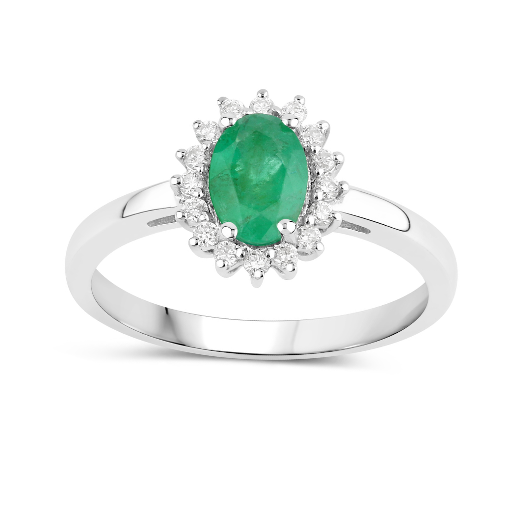Natural Zambian Green Emerald and Diamond Ring