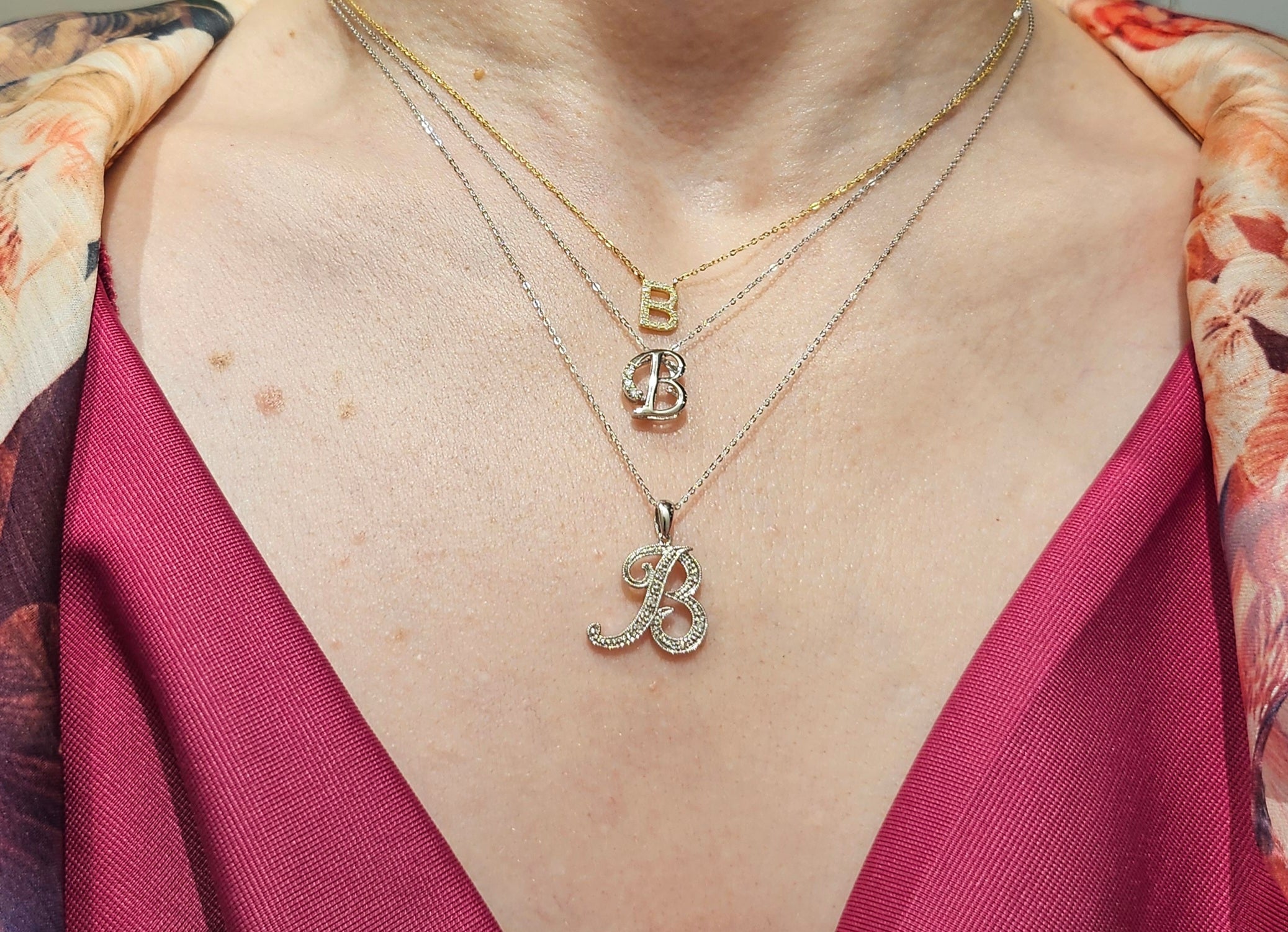 10K Gold Bold Diamond Letter Initial Necklace