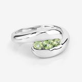 Genuine Peridot Three Stone Bypass Ring