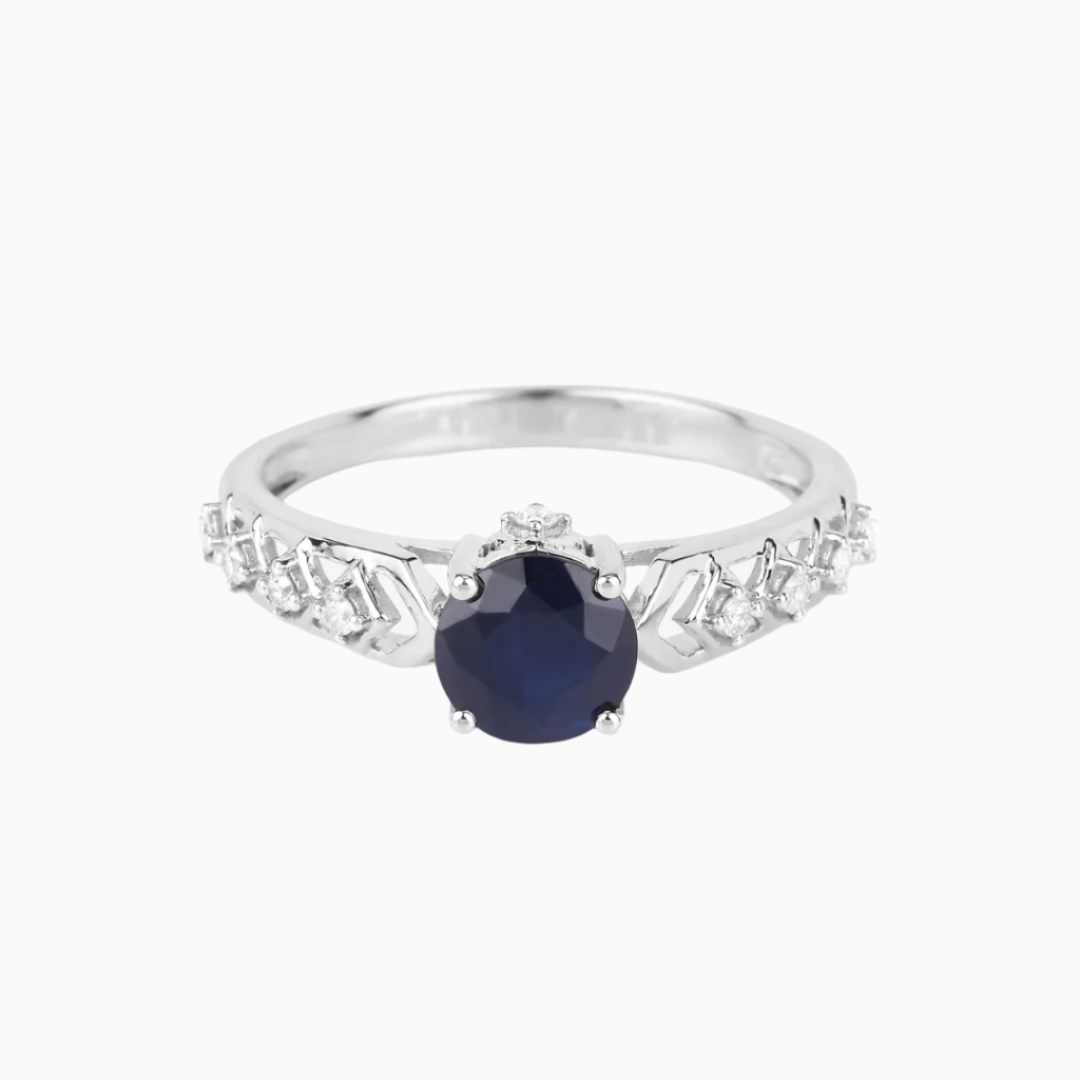 Genuine 10K Blue Sapphire and Diamond Ring