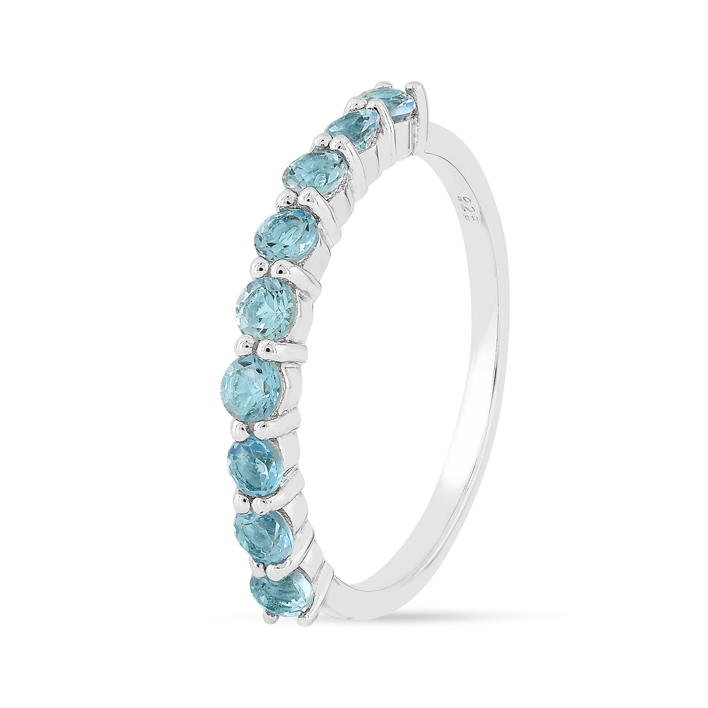 925 Sterling Silver Natural Blue Topaz & Freshwater Pearl Vintage Style Band, 5 Stone Half Eternity Ring -Made hot in England -Customizable