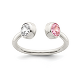 Pink and White CZ Silver Adjustable Ring