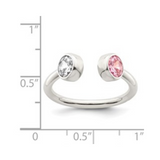 Pink and White CZ Silver Adjustable Ring