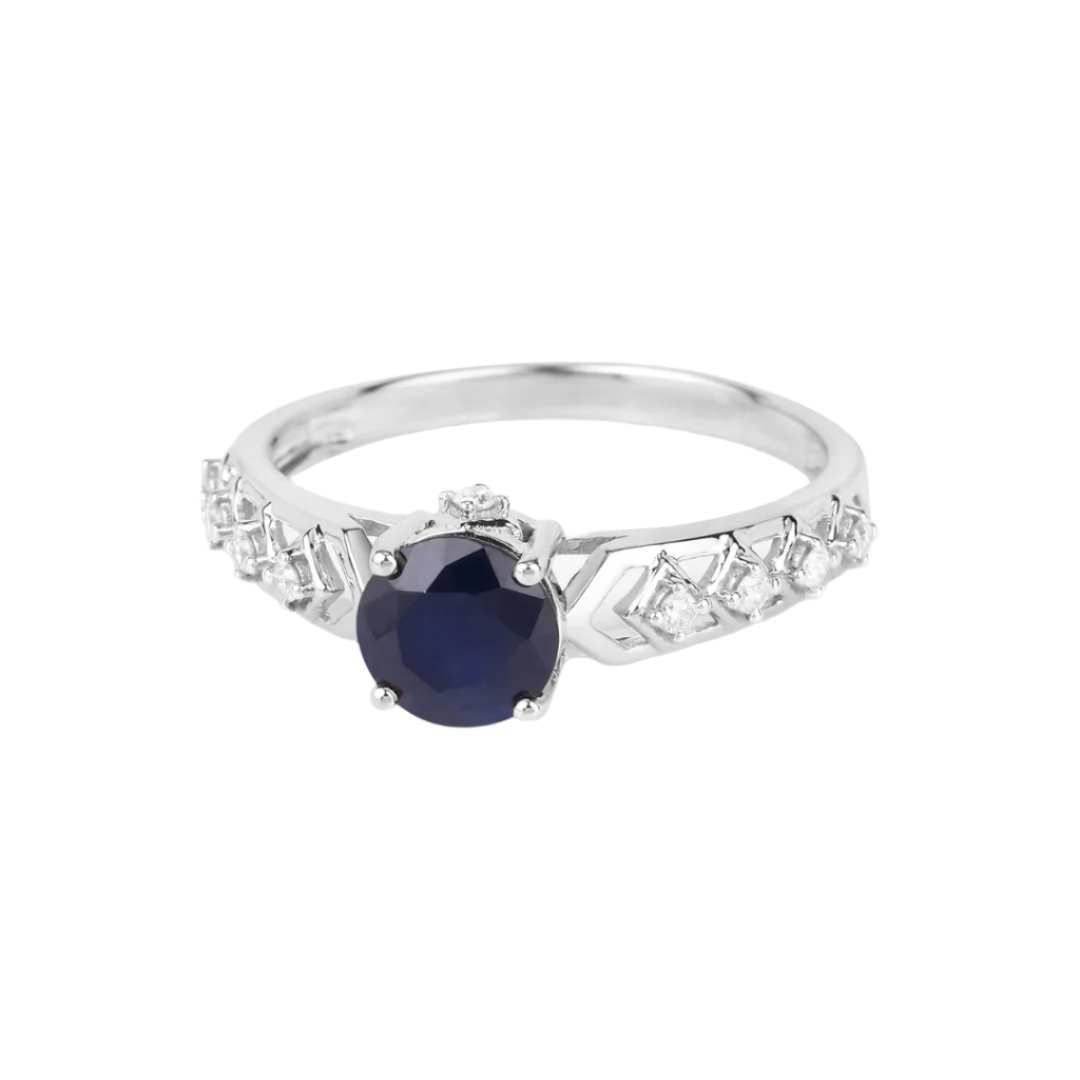 Genuine 10K Blue Sapphire and Diamond Ring