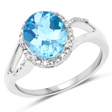 10K White Gold Blue Topaz Halo Ring with White Diamonds