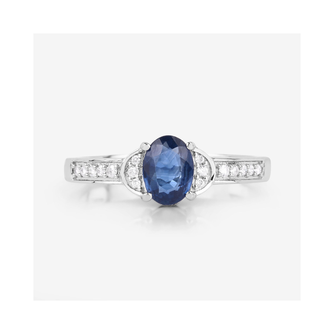 Genuine 10K Blue Sapphire and Diamond Bridge Ring