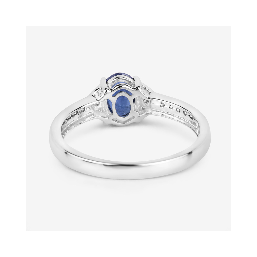 Genuine 10K Blue Sapphire and Diamond Bridge Ring