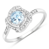 14K White Gold Aquamarine Halo Ring with White Diamonds