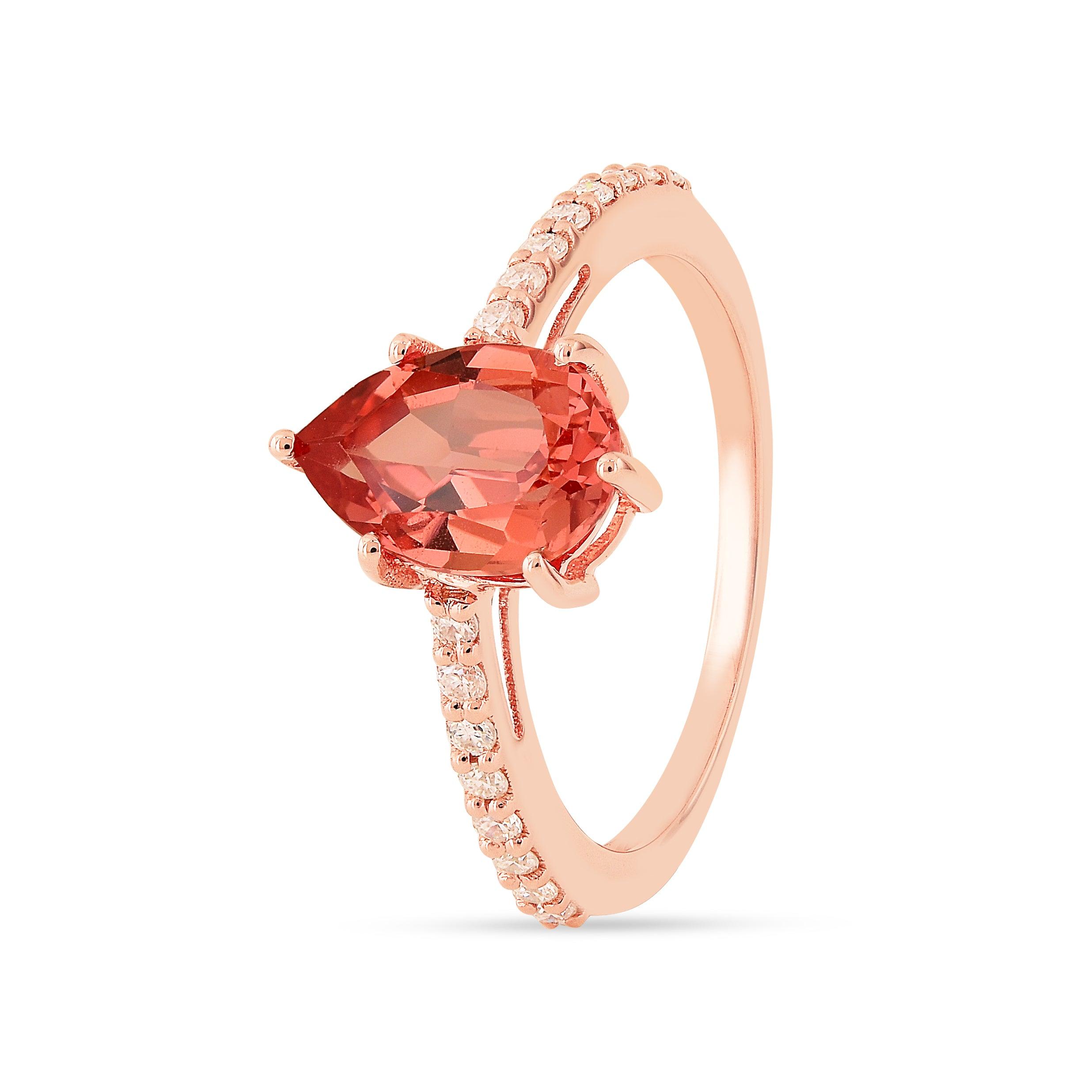 orange sapphire ring, pear shape rings for her, pear shape solitaire ring for her