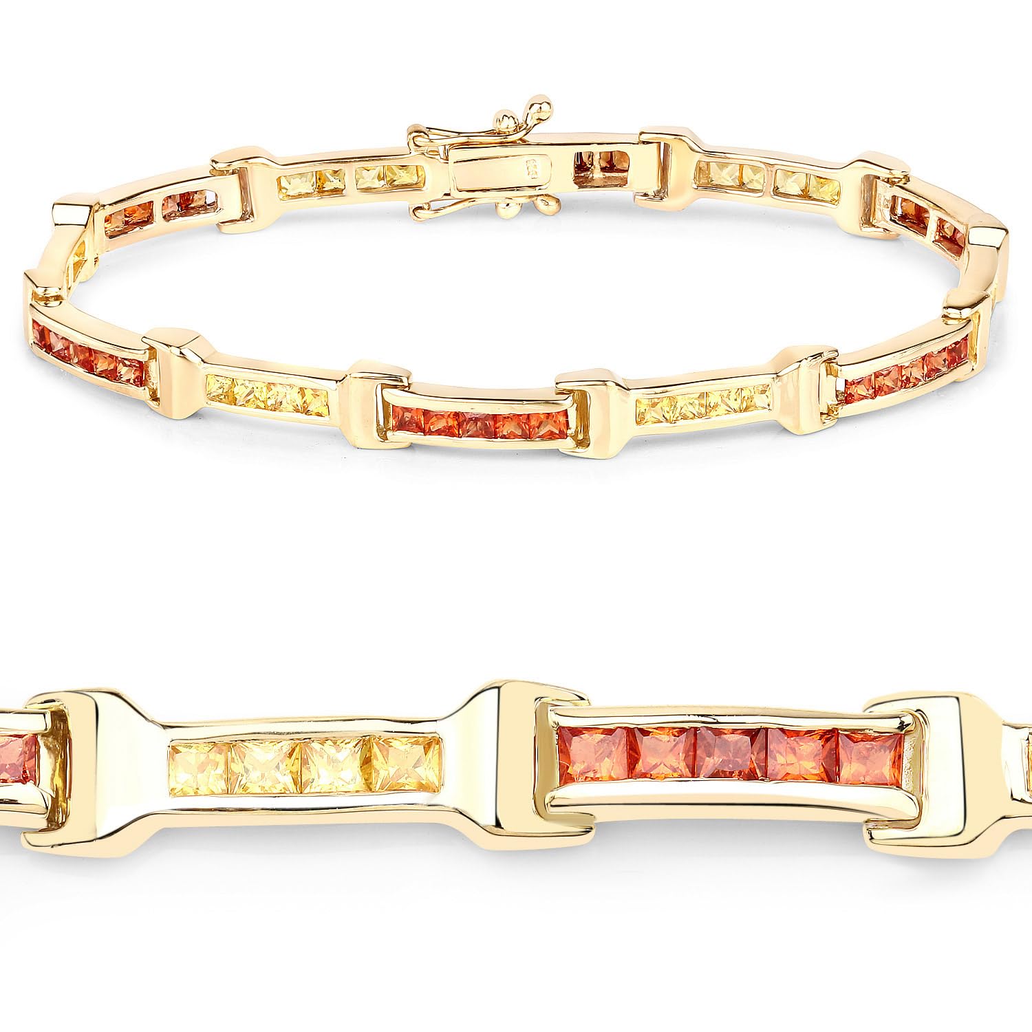Orange and Yellow Sapphire Tennis Bracelet Silver Fine Color Jewels