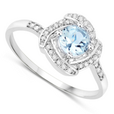 14K White Gold Aquamarine Halo Ring with White Diamonds