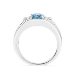 London Blue Topaz with White Topaz Solitaire Sterling Silver Unisex Ring