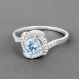 14K White Gold Aquamarine Halo Ring with White Diamonds