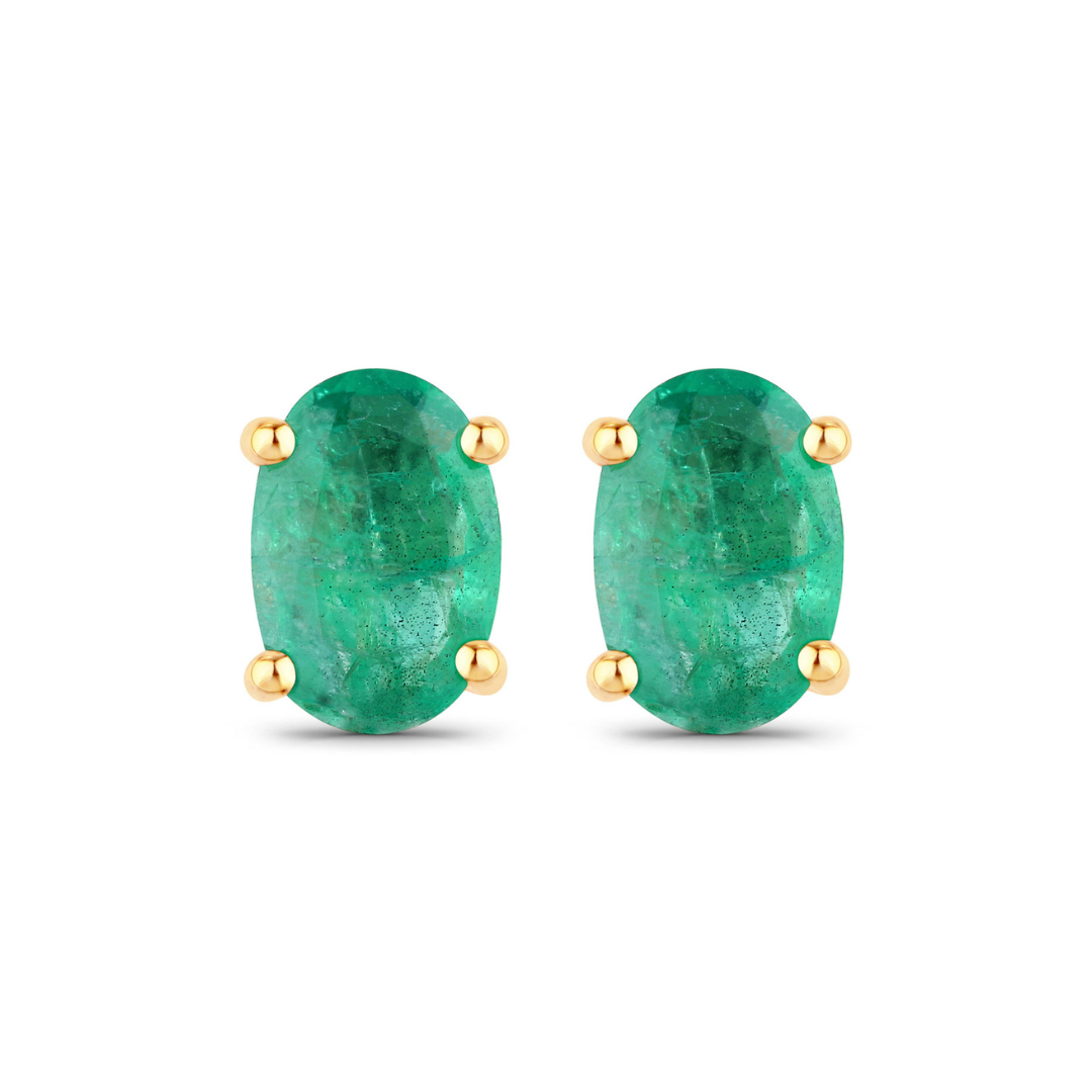Genuine 10K Zambian Emerald Oval Stud Earrings