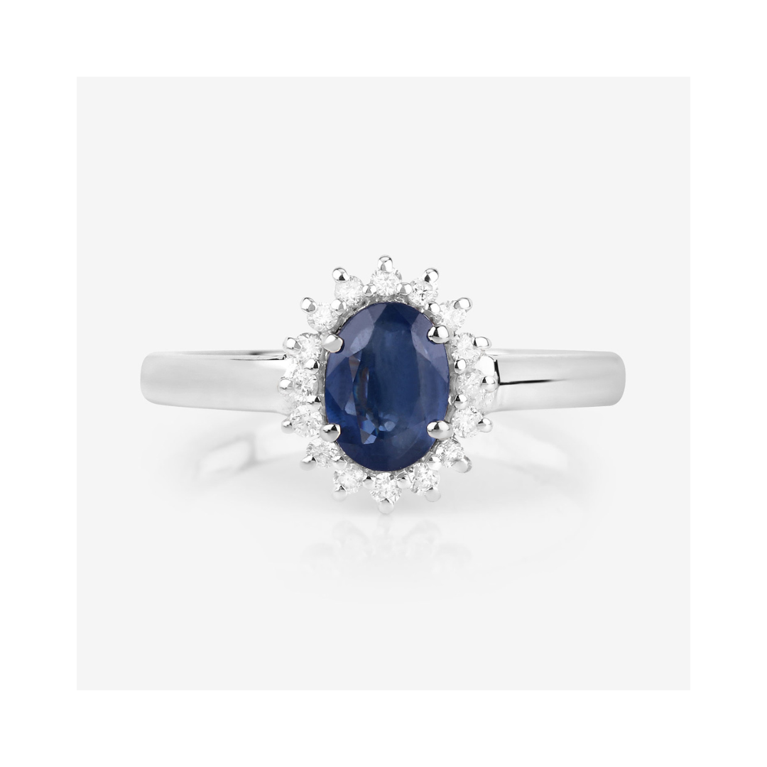 Genuine 10K Blue Sapphire Diamond Halo Ring