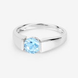 925 Sterling Silver Blue Topaz Solitaire Unisex Ring