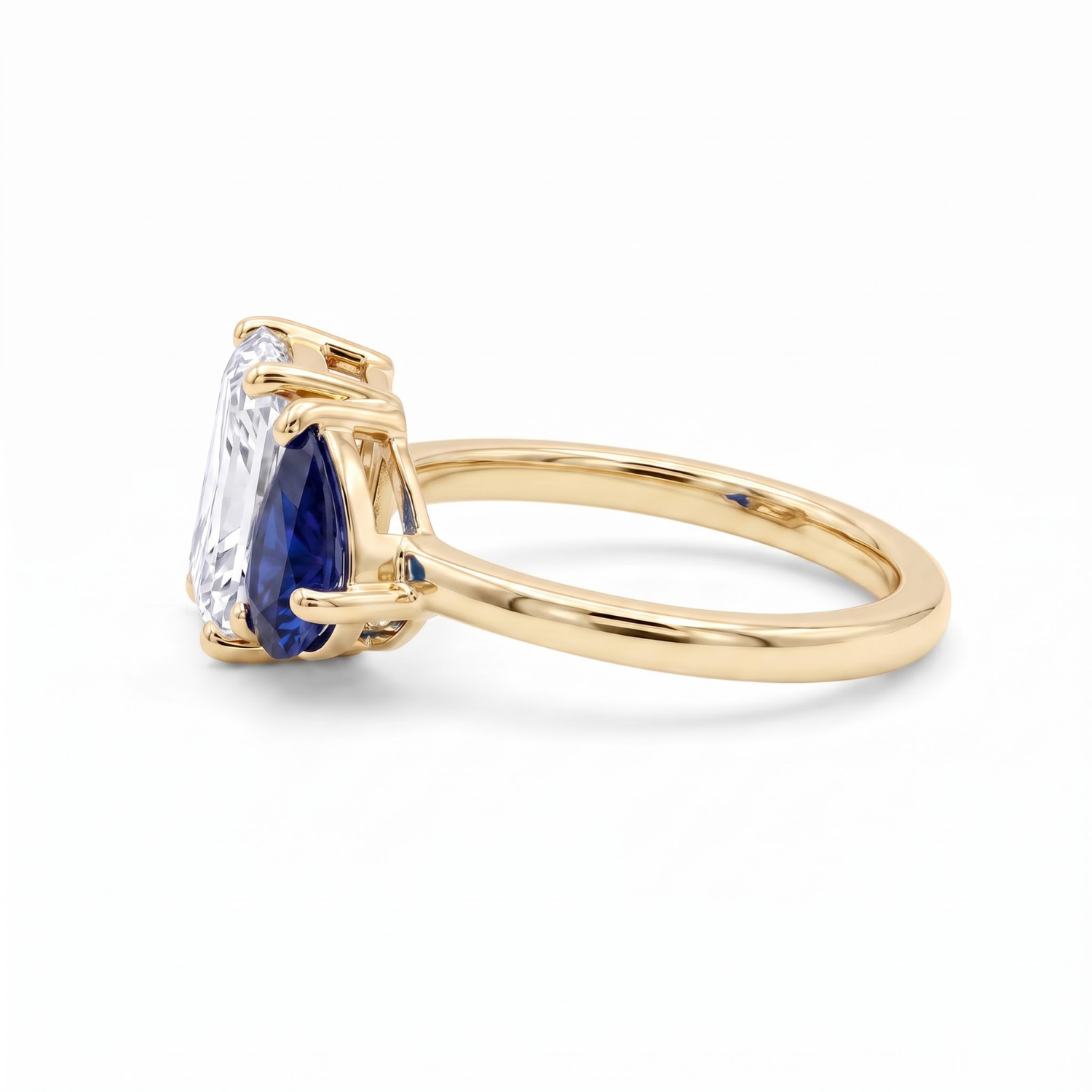 Two-Stone Toi et Moi Pear and Octagon Emerald, Ruby, Sapphire and Lab Diamond 14K Yellow Gold Ring