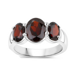 Natural Garnet Three Stone Silver Ring