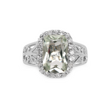 Genuine Green Amethyst Halo Ring