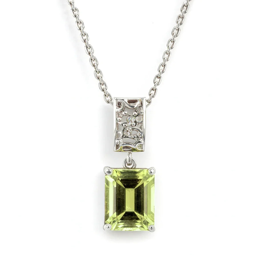 Emerald Cut Lemon Quartz Pendant Necklace Fine Color Jewels