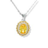 oval halo citrine pendant, stunning yellow gemstone, elegant citrine jewelry, healing stone jewelry