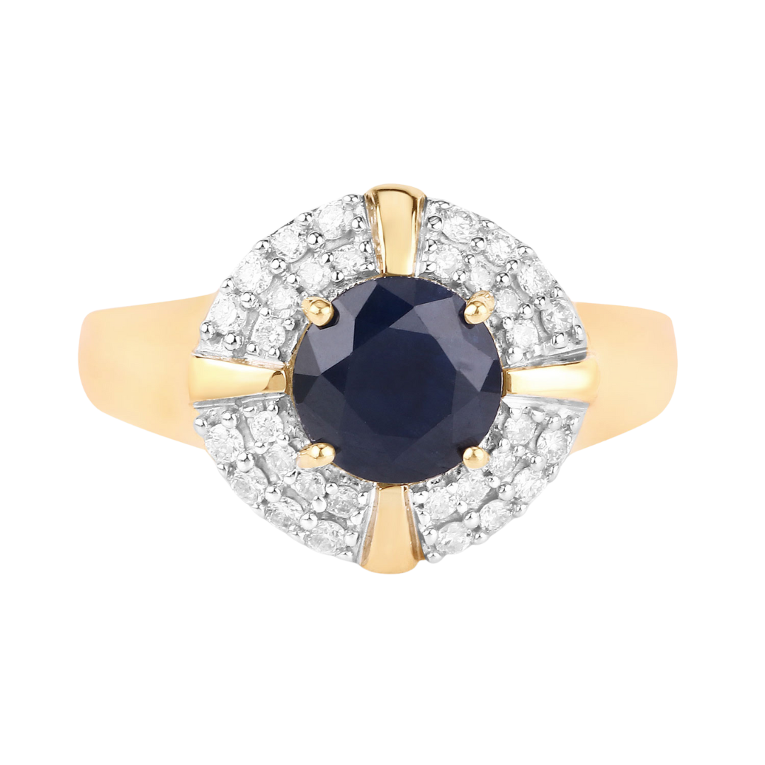Genuine 10K Blue Sapphire and White Diamond Halo Ring