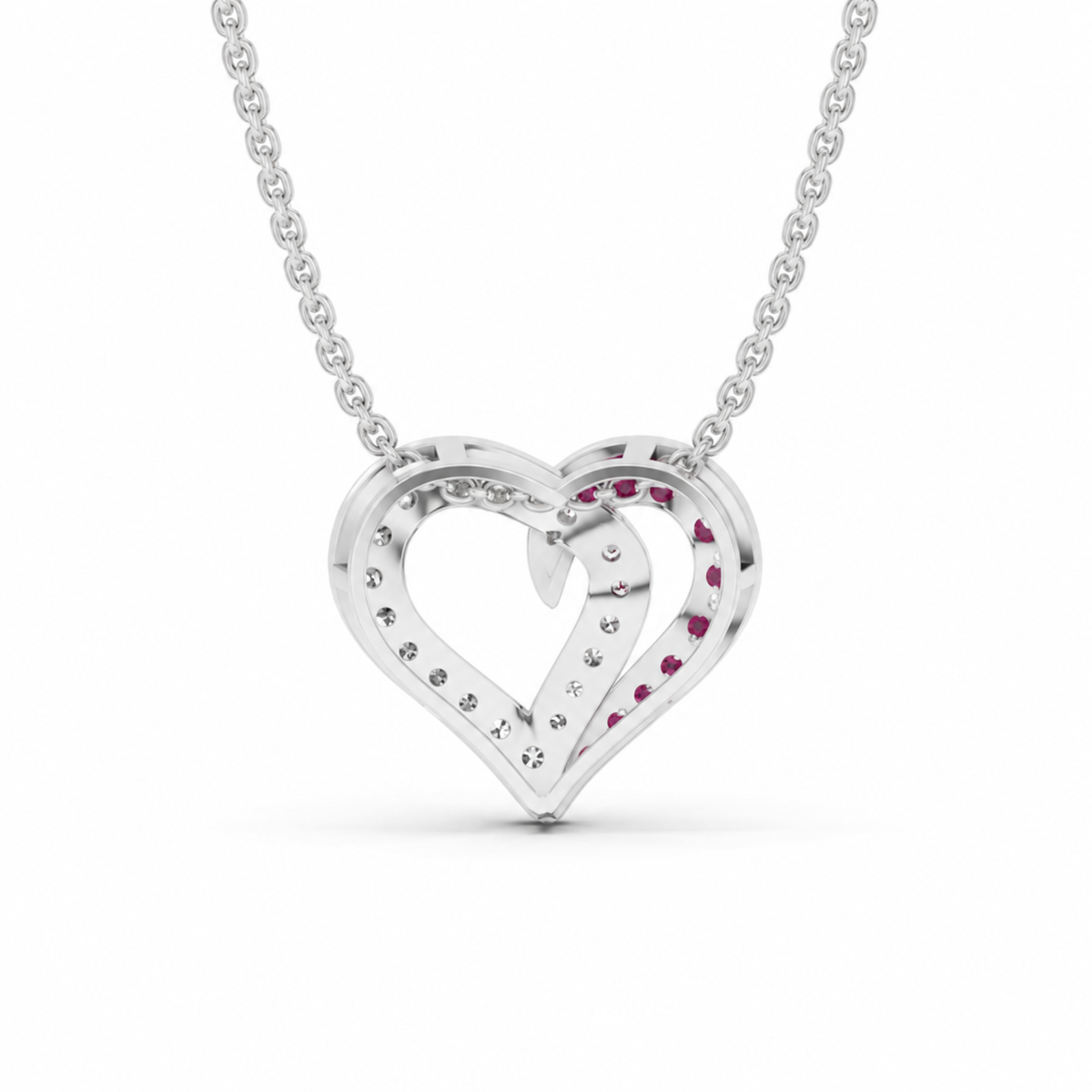 0.64 cttw Round Ruby and Lab Grown Diamond 14K Gold Pave Open Heart Pendant Necklace