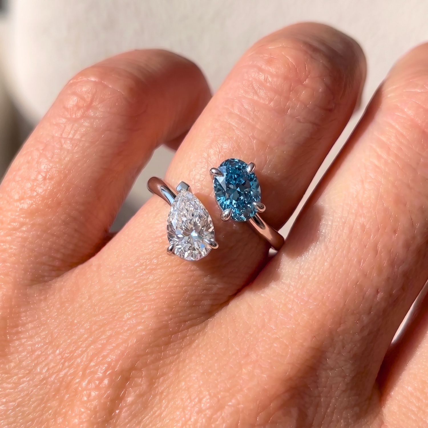 3Cttw Oval Shaped Lab Grown Diamond (F/VS) Toi et Moi Fashion Engagement Bypass Ring 14K Gold