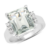 Green Amethyst and White Topaz Solitaire Sterling Silver Ring