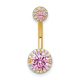 10k Gold  Pink and White CZ Navel Ring