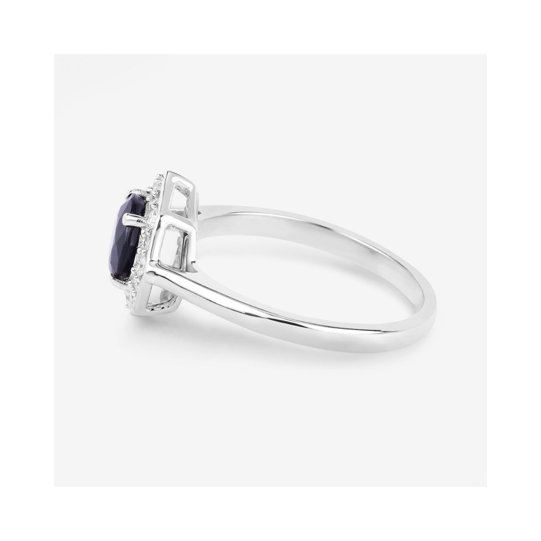 Genuine Blue Sapphire and Diamond 10K Halo Ring