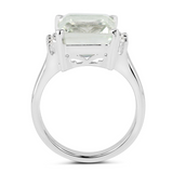 Green Amethyst and White Topaz Solitaire Sterling Silver Ring