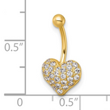 10k Gold Pave CZ Heart Navel Ring