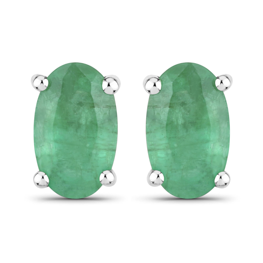 Genuine Green Zambian Emerald 10K Gold Stud Earrings