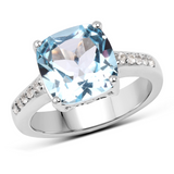 Blue Topaz Solitaire Sterling Silver Ring with White Topaz Accents FineColorJewels 