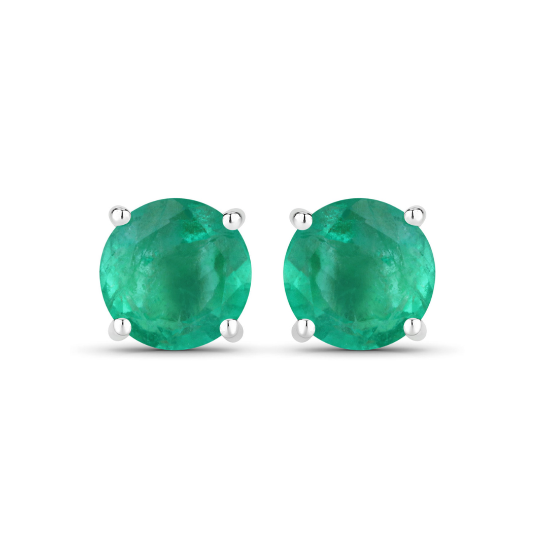 Genuine Zambian Emerald 10K Round Studs Earrings