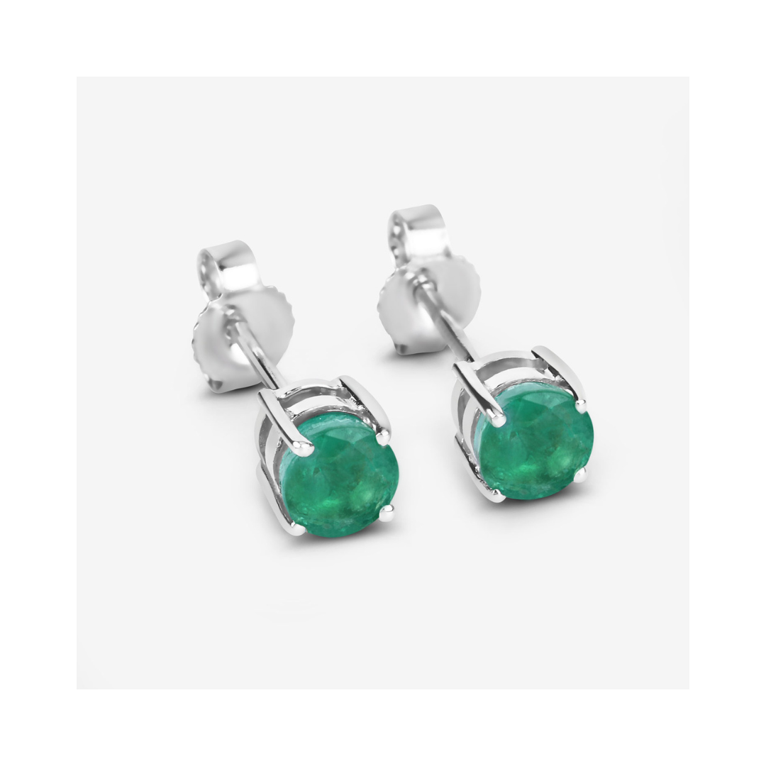 Genuine Zambian Emerald 10K Round Studs Earrings
