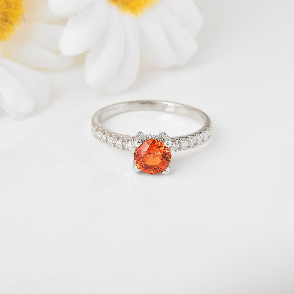 bague solitaire ronde padparadscha