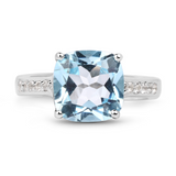 Blue Topaz Solitaire Sterling Silver Ring with White Topaz Accents FineColorJewels 