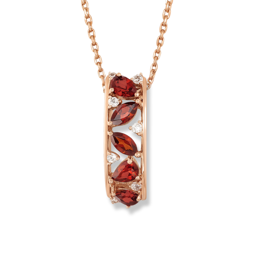 Natural Garnet Vertical Drop Pendant Necklace