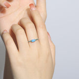 Lab Grown Blue Opal Ring Rhodium Plated 925 Sterling Silver Libra Birthday Gift - FineColorJewels