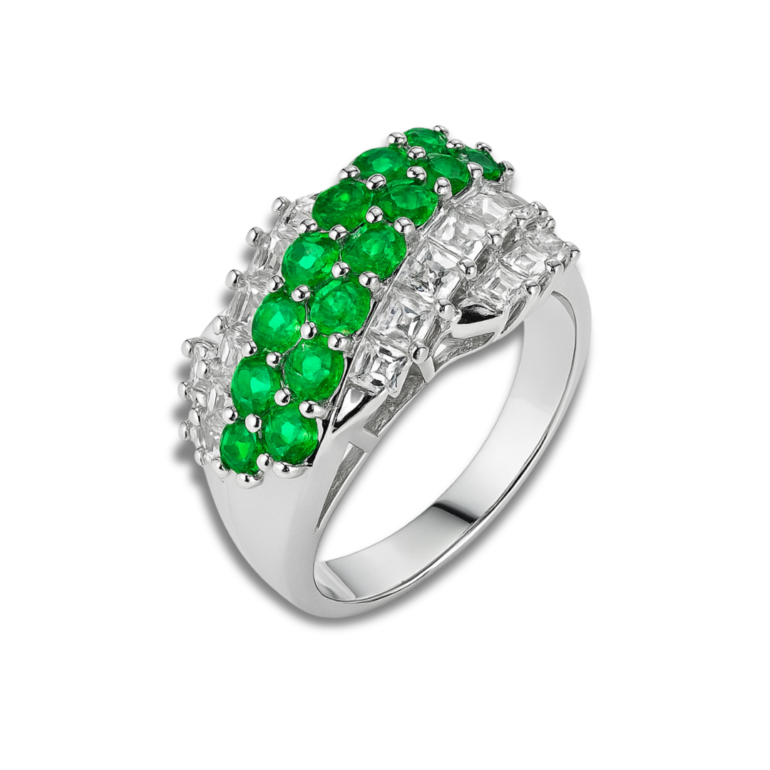 Natural Green Tsavorite Garnet Cluster Ring