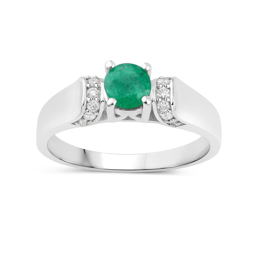 Natural Zambian Emerald Round Silver Ring