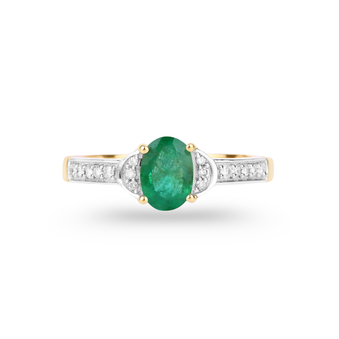 Genuine 10K Zambian Emerald Diamond Bridge Ring