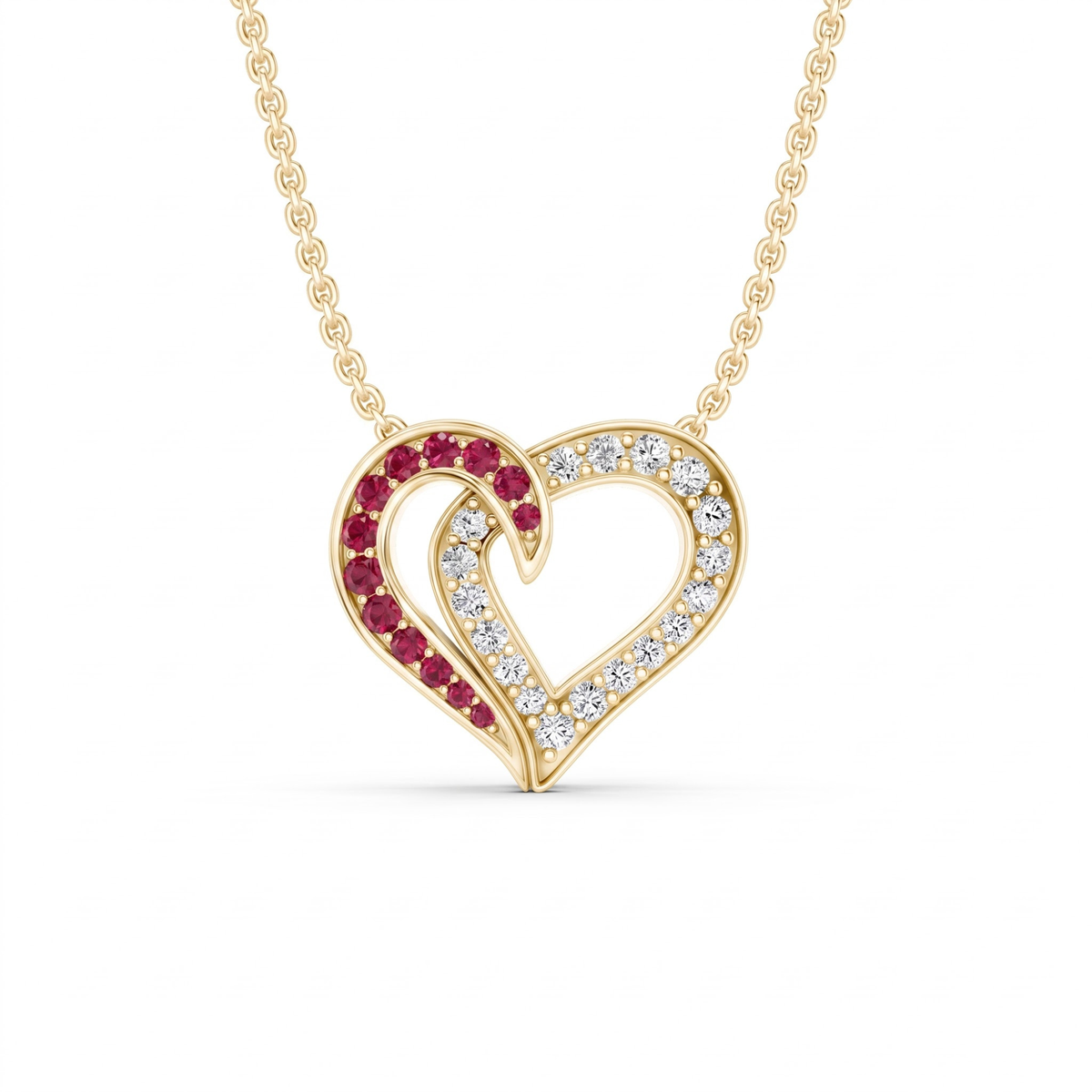0.64 cttw Round Ruby and Lab Grown Diamond 14K Gold Pave Open Heart Pendant Necklace
