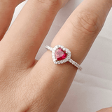 red gemstone ring for women, heart shaped ring