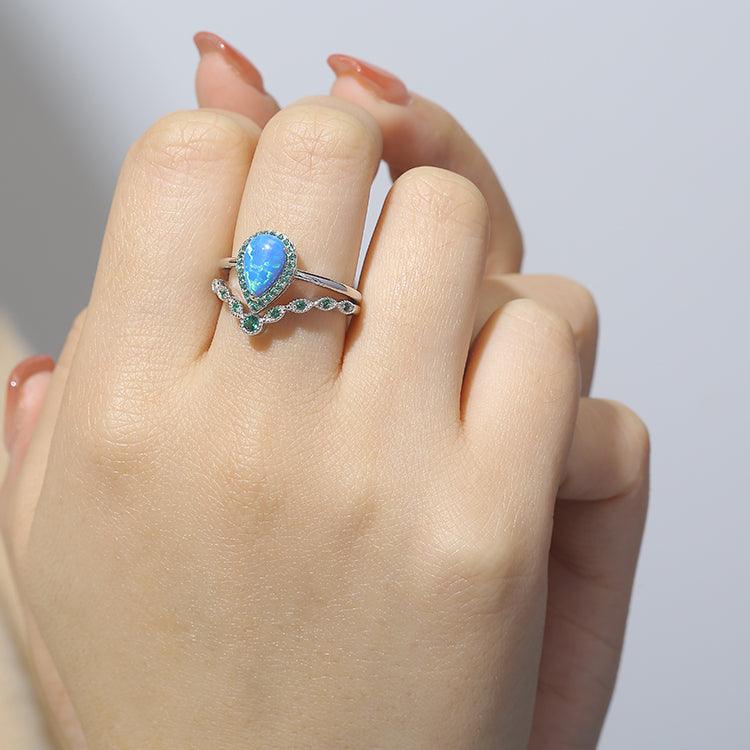 Blue Opal Stackable Teardrop Ring - FineColorJewels
