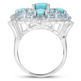 Turquoise and Blue Topaz Sterling Silver Cluster Ring