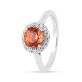 Peach Sapphire Round Halo Ring